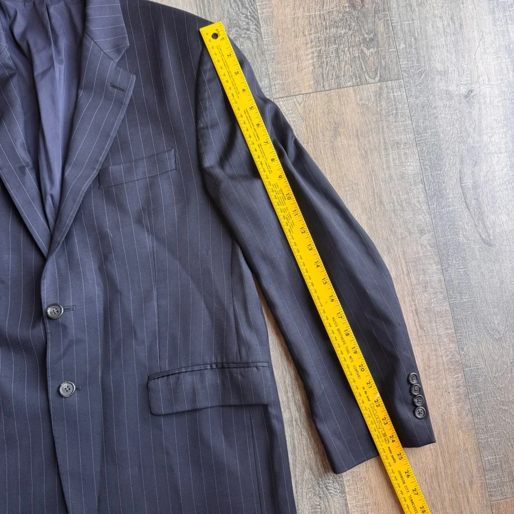 Lauren Ralph Lauren Mens 42R Navy Blue Wide Pinstripe 100% Wool Blazer Jacket